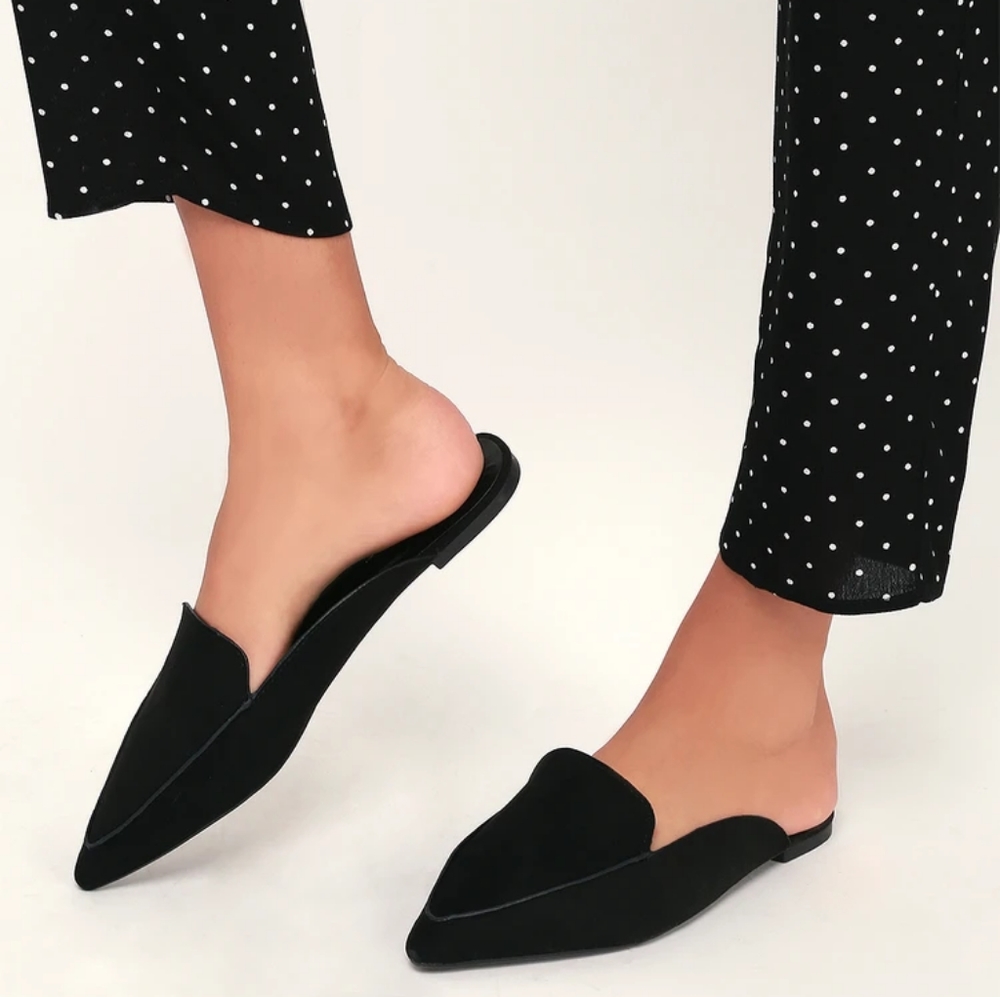 Lulu's Joelle Black Suede Loafer Slides